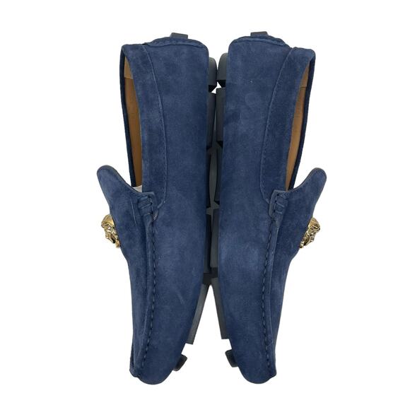 Versace La Medusa Suede Driver Loafers Moccasins Navy Blue Size 42 - Picture 6 of 12